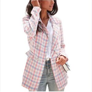 New Lascana Plaid Boucle Tweed Blazer Clueless Preppy Old Money 42/XL